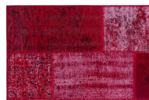 Red Over Dyed Patchwork Unique Rug 3'11'' x 5'11'' ft 120 x 180 cm
