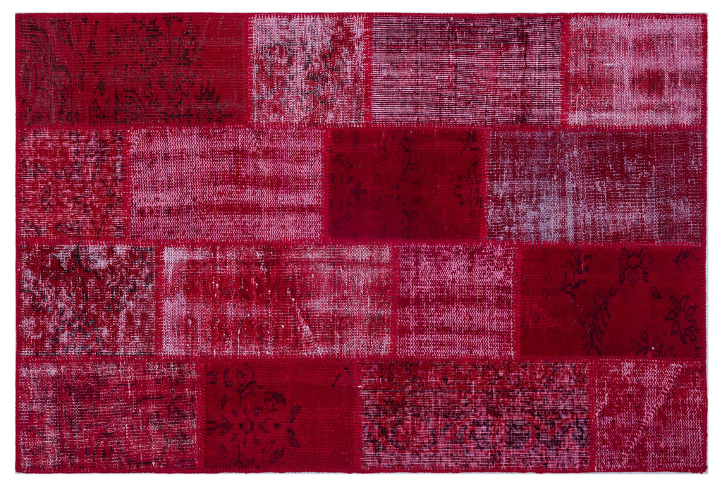 Red Over Dyed Patchwork Unique Rug 3'11'' x 5'11'' ft 120 x 180 cm