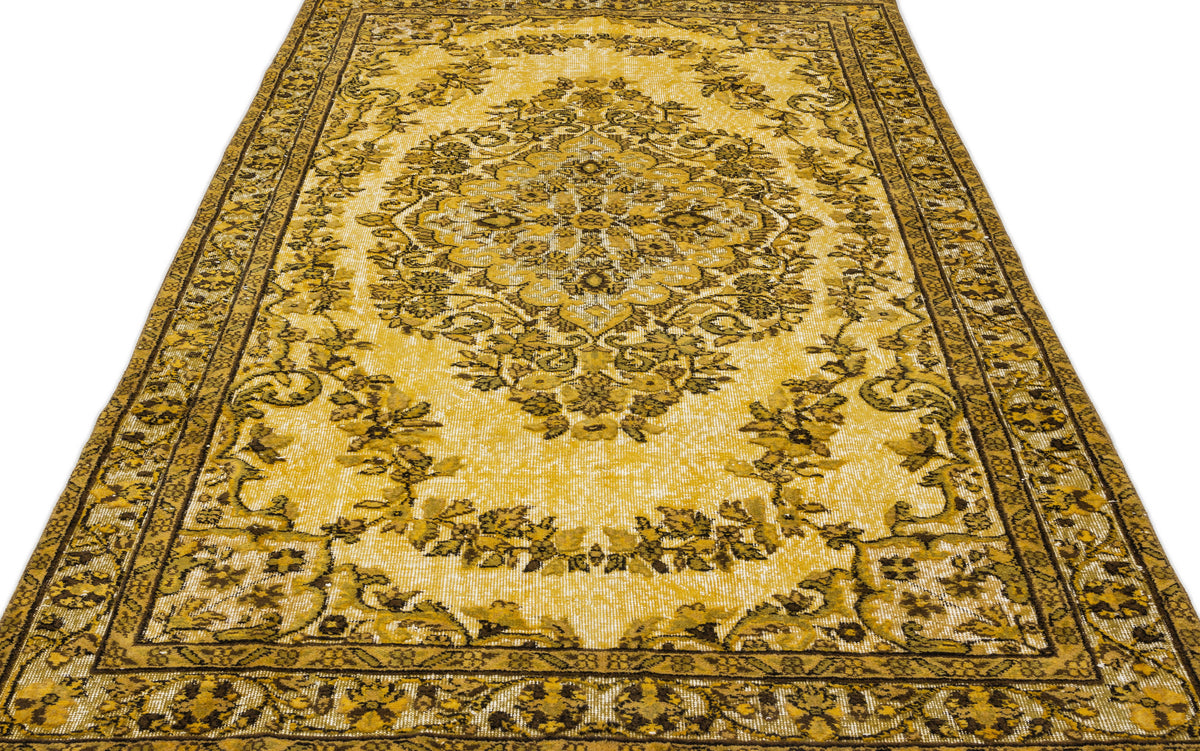 Yellow Over Dyed Carved Rug 5&#39;7&#39;&#39; x 9&#39;7&#39;&#39; ft 170 x 293 cm