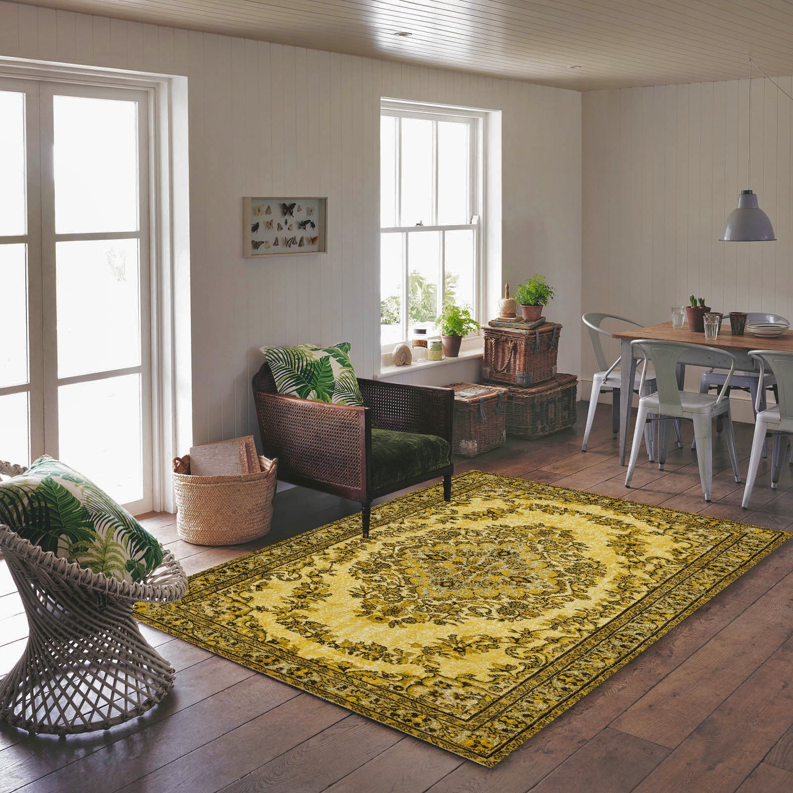 Yellow Over Dyed Rug | Traditional Desing Rug | Turkish Rug | Hand Weaving Rug  | Bedroom Rug | Wool Rug | Vintage Rug | Retro Rug | Patterned Rug | Naturel Rug  | Boho Rug I 5'7'' x 9'7'' ft 170 x 293 cm
