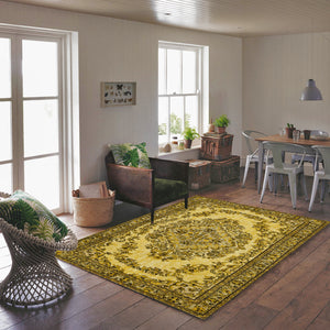 Yellow Over Dyed Rug | Traditional Desing Rug | Turkish Rug | Hand Weaving Rug  | Bedroom Rug | Wool Rug | Vintage Rug | Retro Rug | Patterned Rug | Naturel Rug  | Boho Rug I 5'7'' x 9'7'' ft 170 x 293 cm