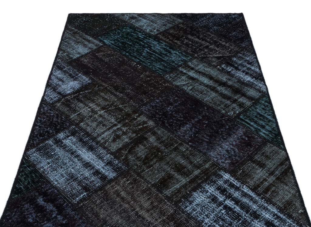 Black Over Dyed Patchwork Unique Rug 3'11'' x 5'11'' ft 120 x 180 cm