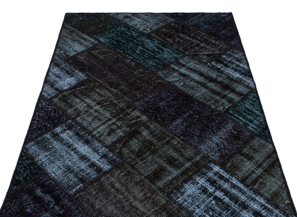 Black Over Dyed Patchwork Unique Rug 3&#39;11&#39;&#39; x 5&#39;11&#39;&#39; ft 120 x 180 cm