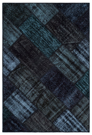 Black Over Dyed Patchwork Unique Rug 3'11'' x 5'11'' ft 120 x 180 cm