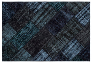 Black Over Dyed Patchwork Unique Rug 3'11'' x 5'11'' ft 120 x 180 cm