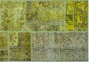 Green Over Dyed Patchwork Unique Rug 5'3'' x 7'7'' ft 160 x 230 cm