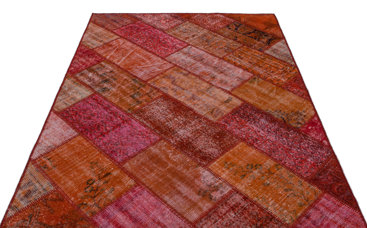 Red Over Dyed Patchwork Unique Rug 5&#39;3&#39;&#39; x 7&#39;7&#39;&#39; ft 160 x 230 cm