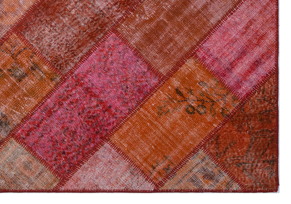 Red Over Dyed Patchwork Unique Rug 5&#39;3&#39;&#39; x 7&#39;7&#39;&#39; ft 160 x 230 cm
