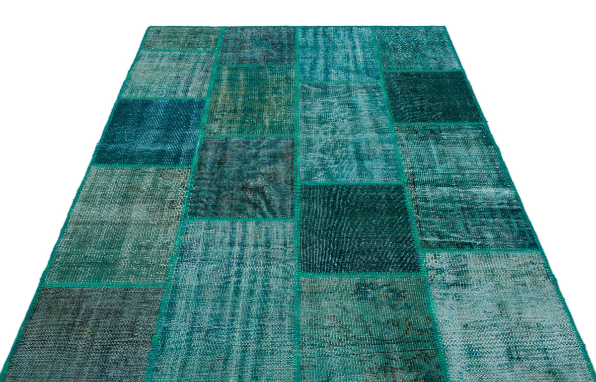 Turquoise  Over Dyed Patchwork Unique Rug 5&#39;3&#39;&#39; x 7&#39;7&#39;&#39; ft 160 x 230 cm