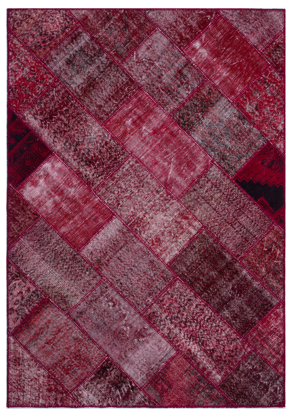 Red Over Dyed Patchwork Unique Rug 5'3'' x 7'7'' ft 160 x 230 cm