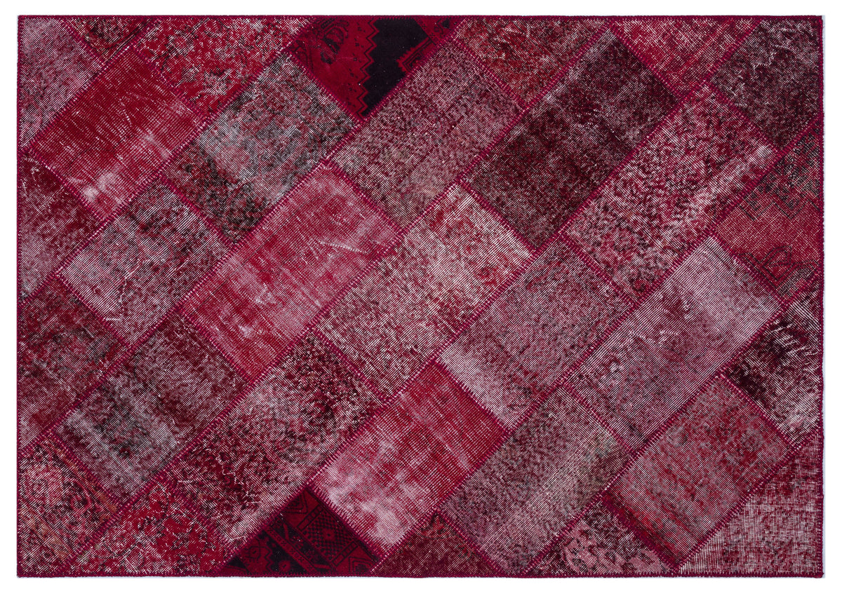 Red Over Dyed Patchwork Unique Rug 5&#39;3&#39;&#39; x 7&#39;7&#39;&#39; ft 160 x 230 cm