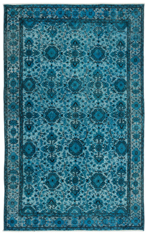 Turquoise  Over Dyed Carved Rug 5'3'' x 8'6'' ft 160 x 259 cm