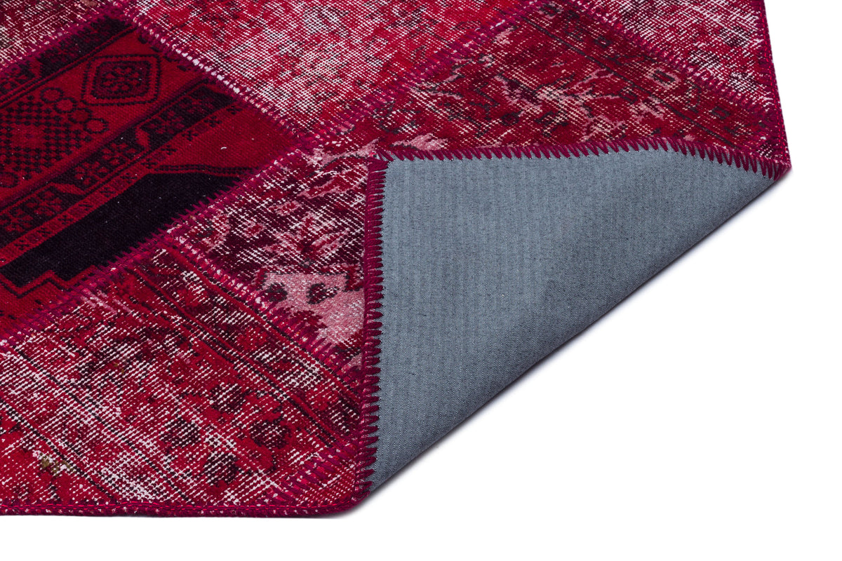 Red Over Dyed Patchwork Unique Rug 5&#39;3&#39;&#39; x 7&#39;7&#39;&#39; ft 160 x 230 cm
