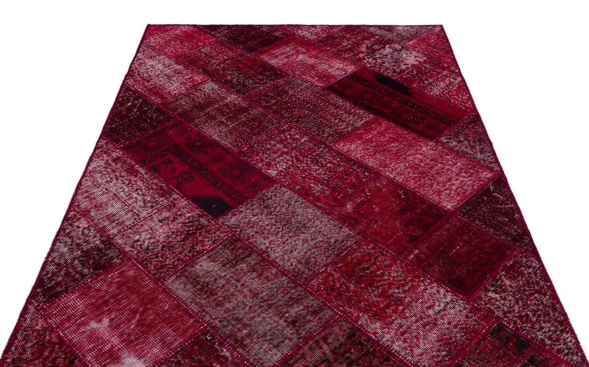 Red Over Dyed Patchwork Unique Rug 5&#39;3&#39;&#39; x 7&#39;7&#39;&#39; ft 160 x 230 cm