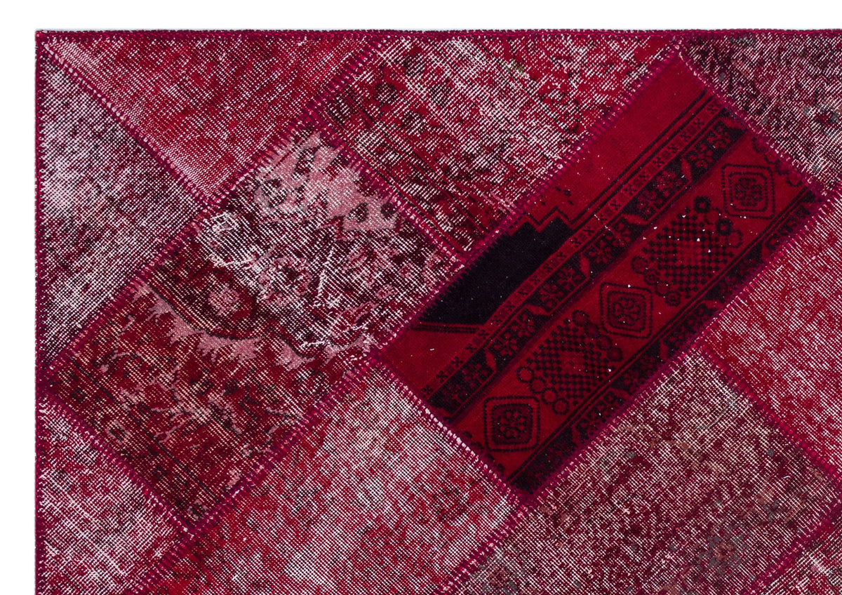 Red Over Dyed Patchwork Unique Rug 5&#39;3&#39;&#39; x 7&#39;7&#39;&#39; ft 160 x 230 cm