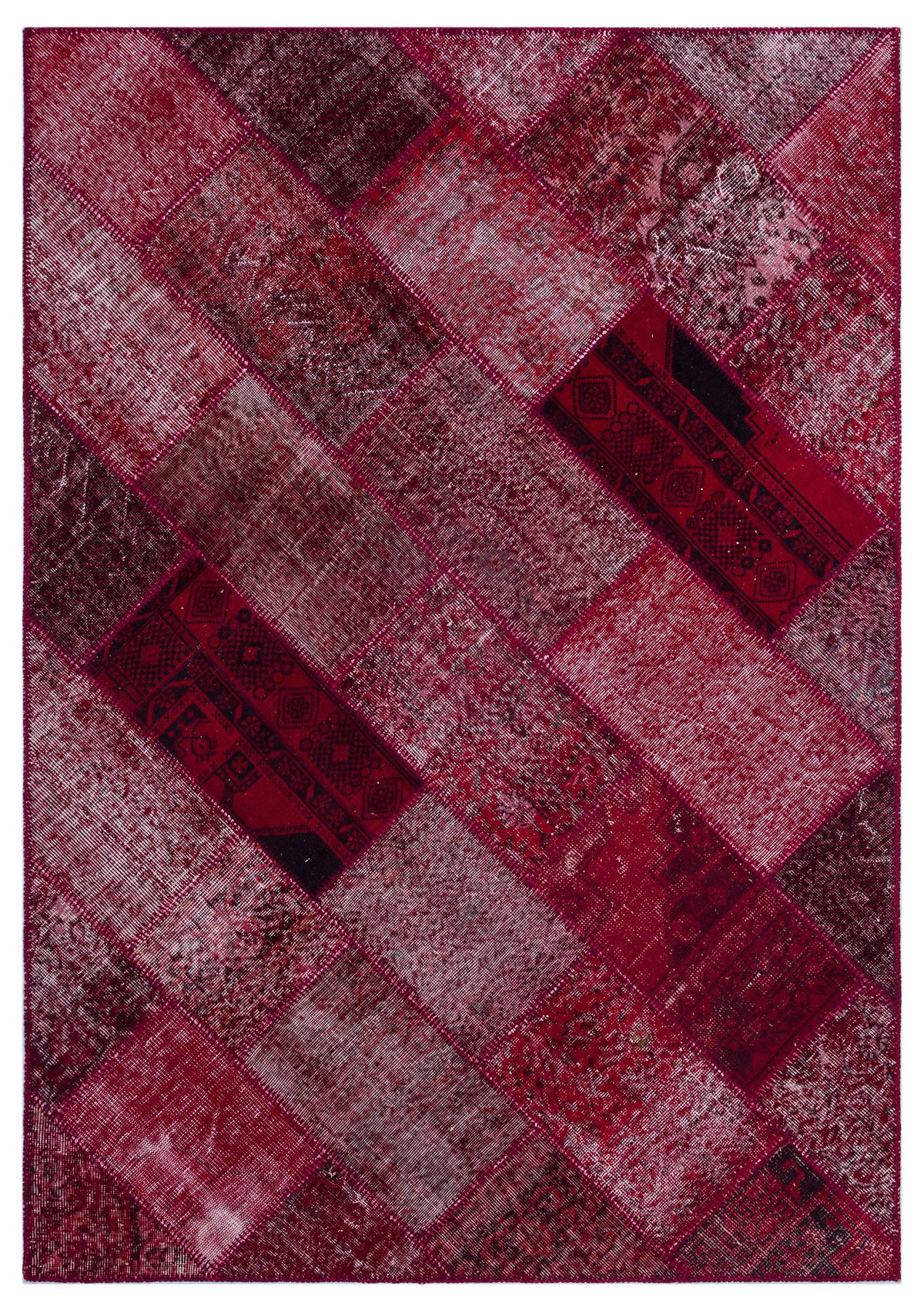 Red Over Dyed Patchwork Unique Rug 5&#39;3&#39;&#39; x 7&#39;7&#39;&#39; ft 160 x 230 cm