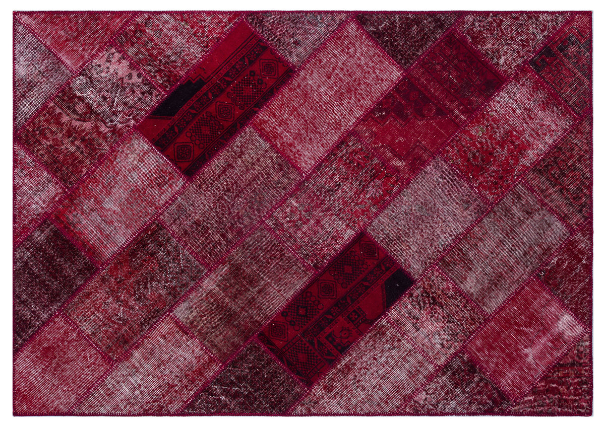 Red Over Dyed Patchwork Unique Rug 5&#39;3&#39;&#39; x 7&#39;7&#39;&#39; ft 160 x 230 cm