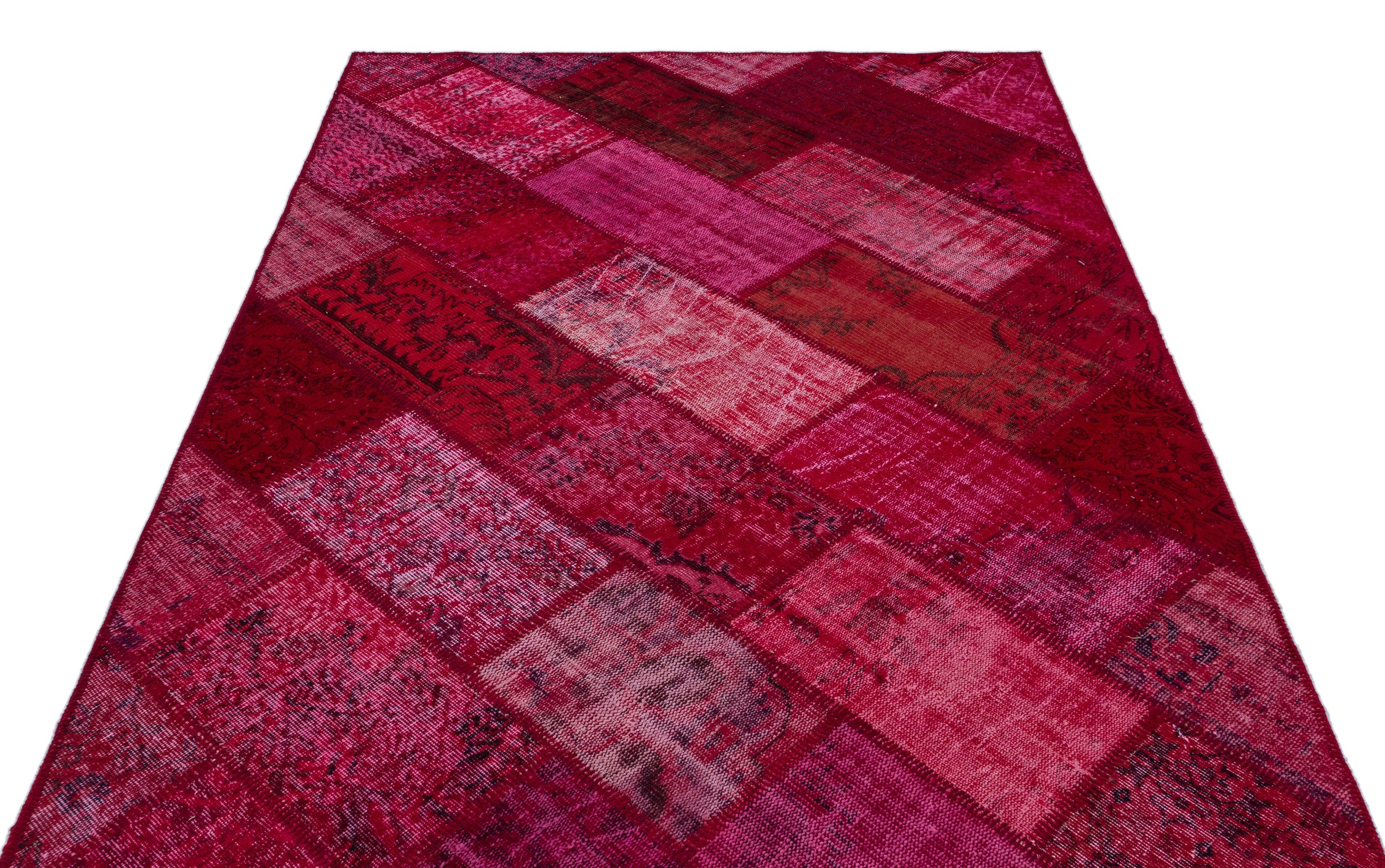 Red Over Dyed Patchwork Unique Rug 5'3'' x 7'7'' ft 160 x 230 cm