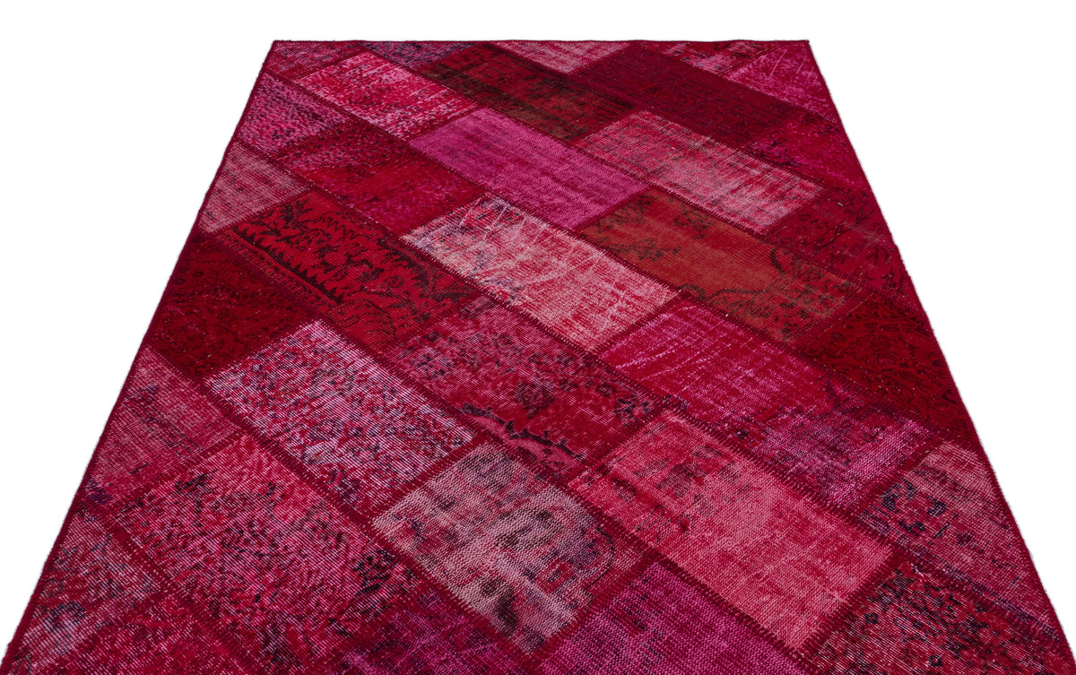 Red Over Dyed Patchwork Unique Rug 5&#39;3&#39;&#39; x 7&#39;7&#39;&#39; ft 160 x 230 cm