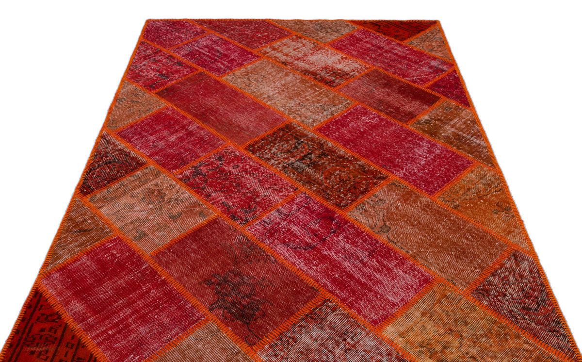 Red Over Dyed Patchwork Unique Rug 5&#39;3&#39;&#39; x 7&#39;7&#39;&#39; ft 160 x 230 cm