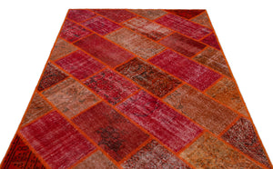 Red Over Dyed Patchwork Unique Rug 5'3'' x 7'7'' ft 160 x 230 cm