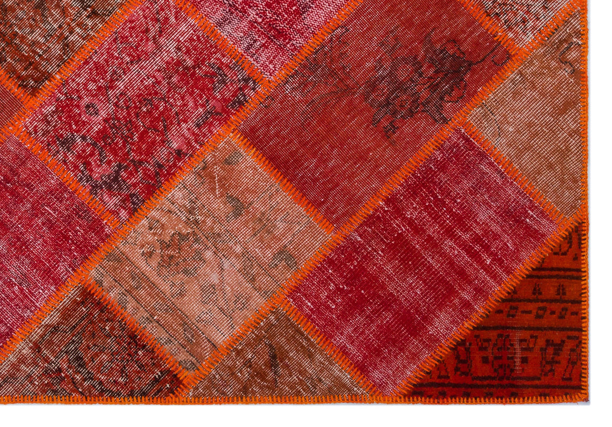 Red Over Dyed Patchwork Unique Rug 5&#39;3&#39;&#39; x 7&#39;7&#39;&#39; ft 160 x 230 cm