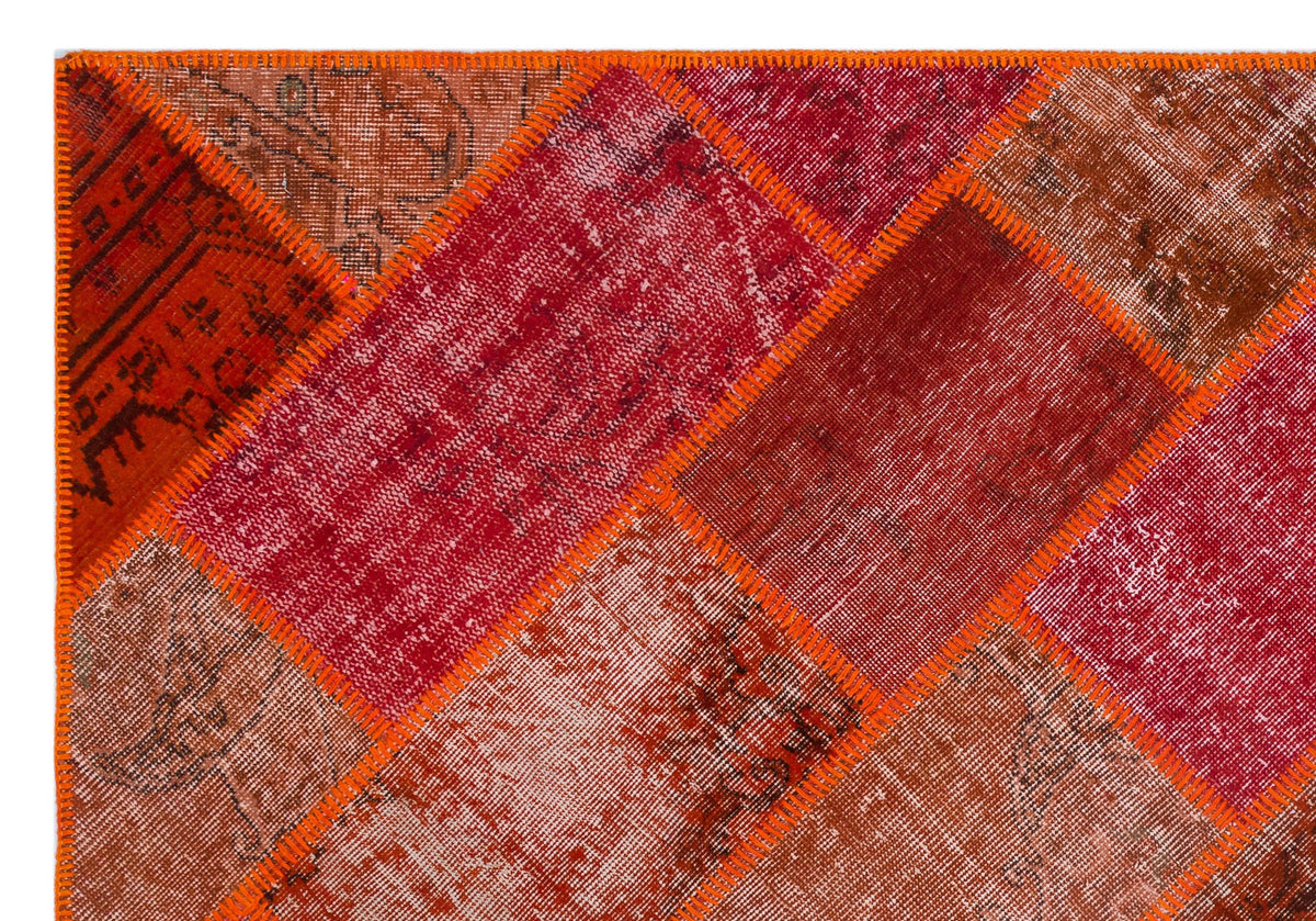 Red Over Dyed Patchwork Unique Rug 5&#39;3&#39;&#39; x 7&#39;7&#39;&#39; ft 160 x 230 cm