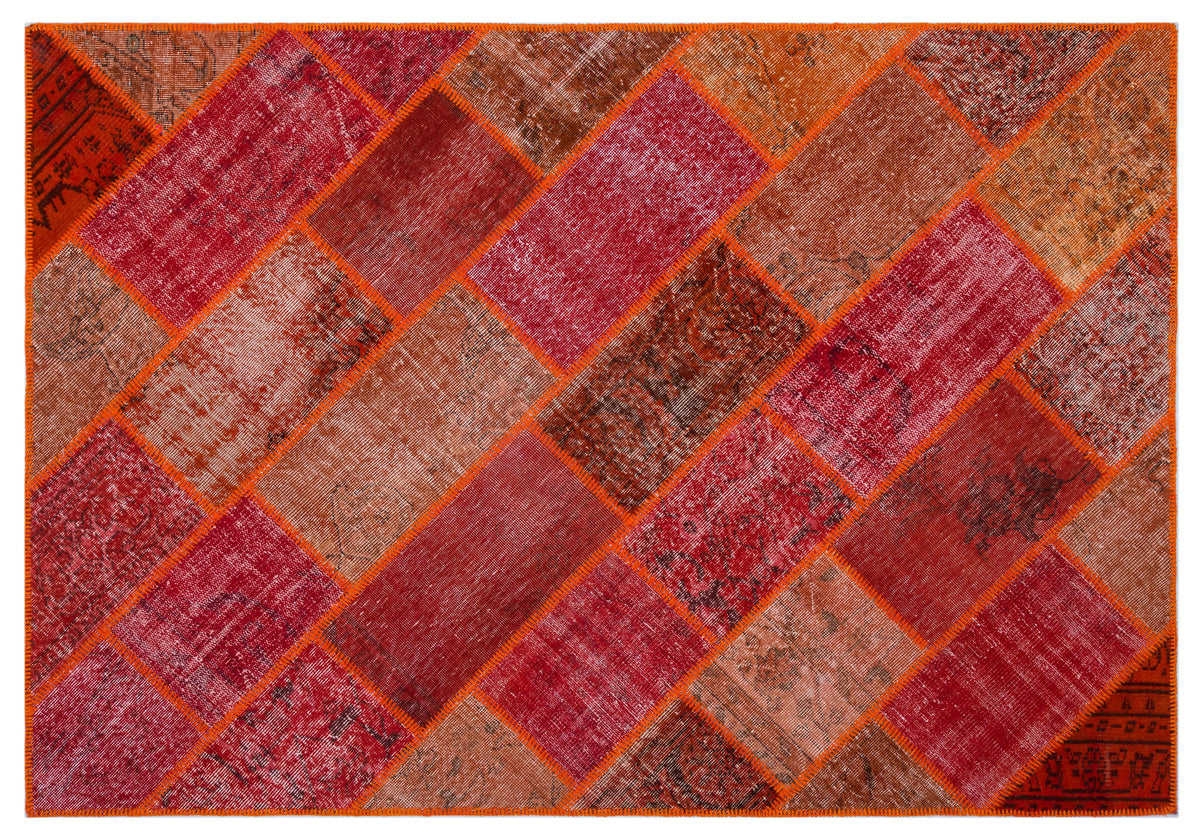 Red Over Dyed Patchwork Unique Rug 5&#39;3&#39;&#39; x 7&#39;7&#39;&#39; ft 160 x 230 cm