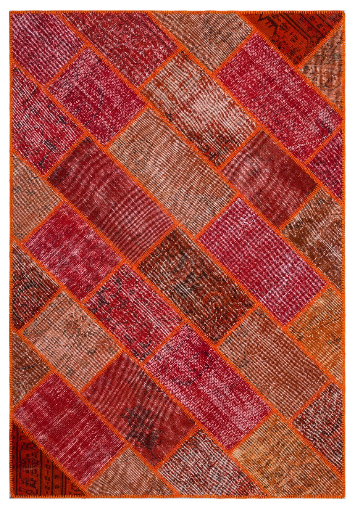 Red Over Dyed Patchwork Unique Rug 5&#39;3&#39;&#39; x 7&#39;7&#39;&#39; ft 160 x 230 cm