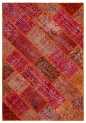 Red Over Dyed Patchwork Unique Rug 5'3'' x 7'7'' ft 160 x 230 cm