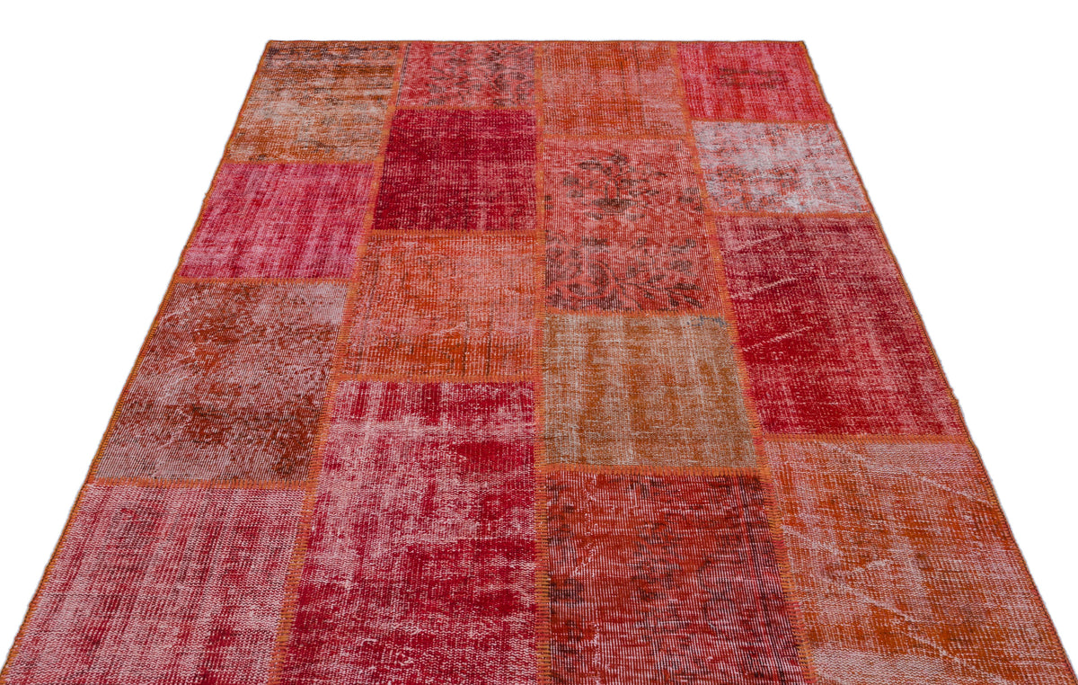 Red Over Dyed Patchwork Unique Rug 5&#39;3&#39;&#39; x 7&#39;7&#39;&#39; ft 160 x 230 cm