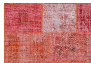 Red Over Dyed Patchwork Unique Rug 5'3'' x 7'7'' ft 160 x 230 cm