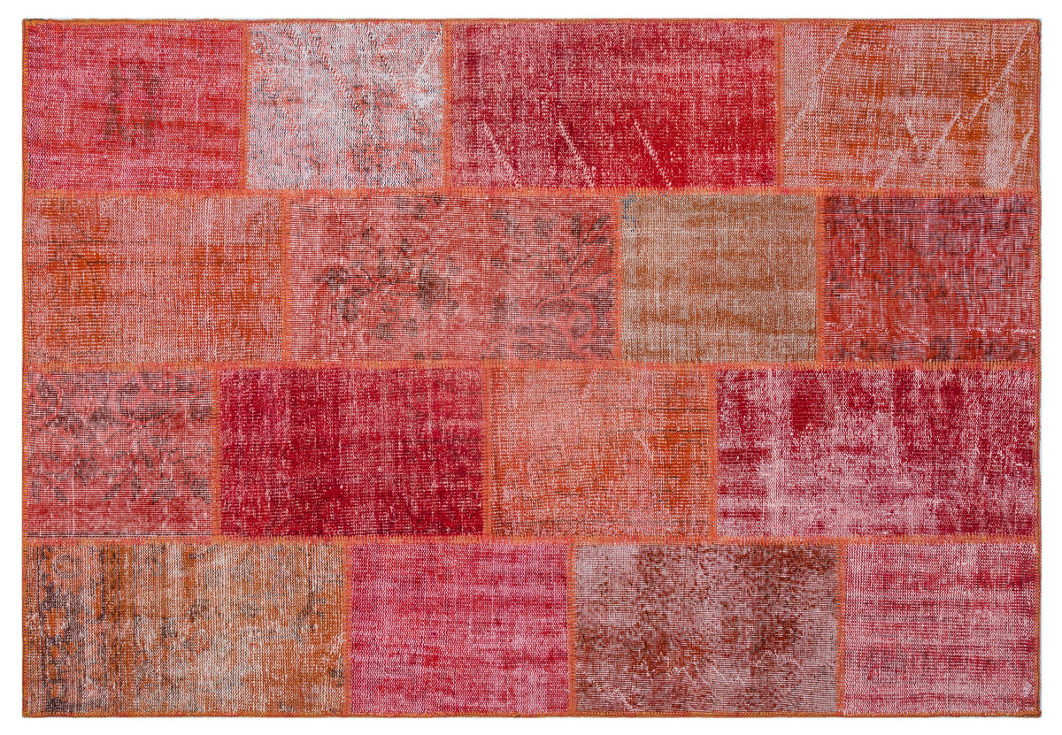 Red Over Dyed Patchwork Unique Rug 5&#39;3&#39;&#39; x 7&#39;7&#39;&#39; ft 160 x 230 cm