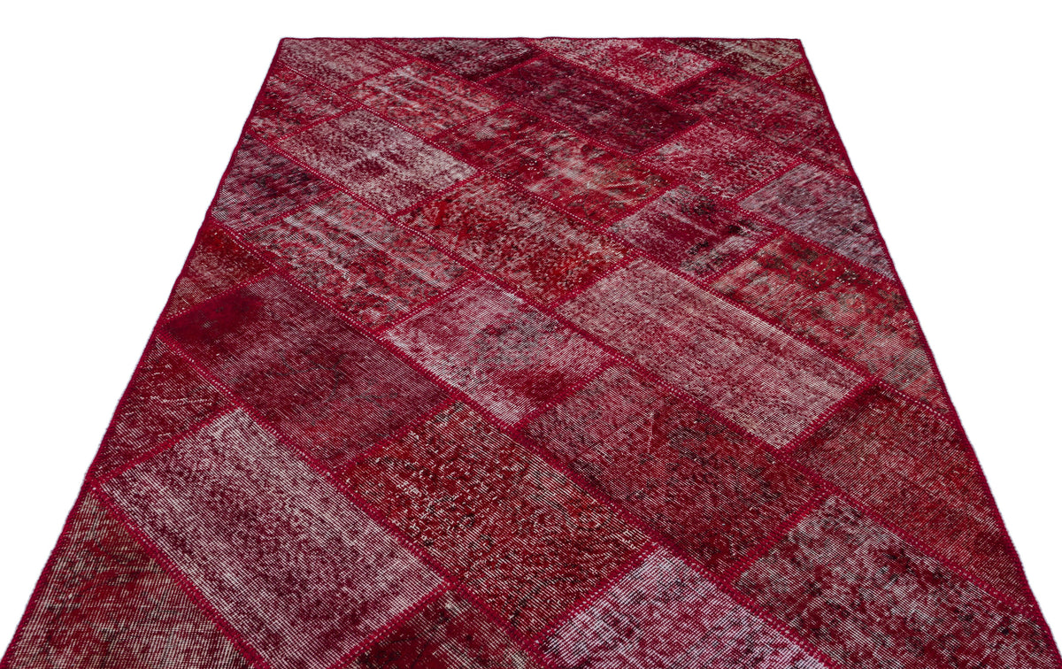 Red Over Dyed Patchwork Unique Rug 5&#39;3&#39;&#39; x 7&#39;7&#39;&#39; ft 160 x 230 cm