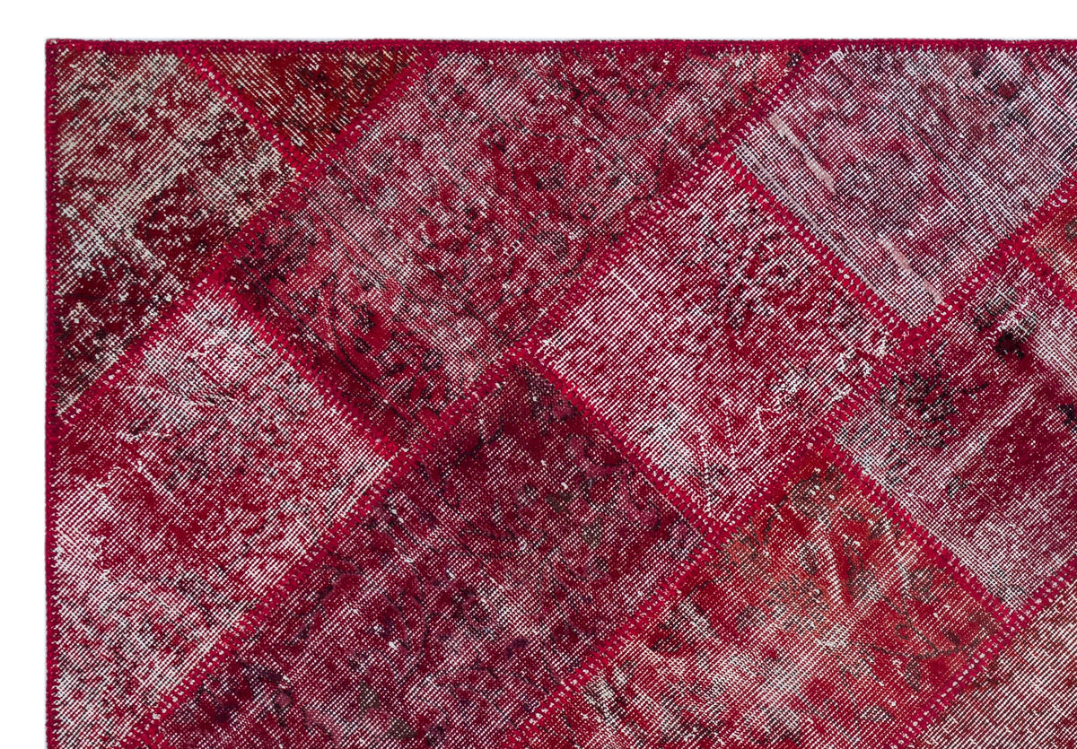 Red Over Dyed Patchwork Unique Rug 5&#39;3&#39;&#39; x 7&#39;7&#39;&#39; ft 160 x 230 cm