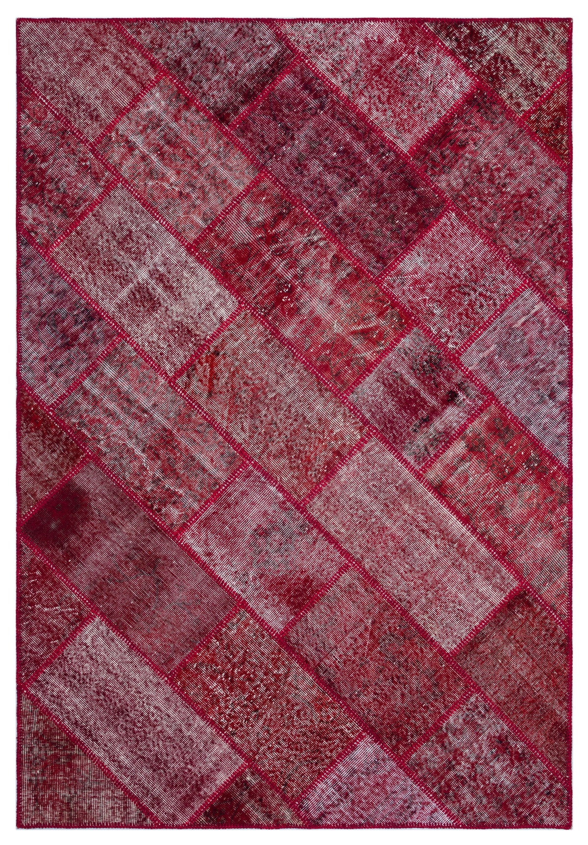 Red Over Dyed Patchwork Unique Rug 5&#39;3&#39;&#39; x 7&#39;7&#39;&#39; ft 160 x 230 cm