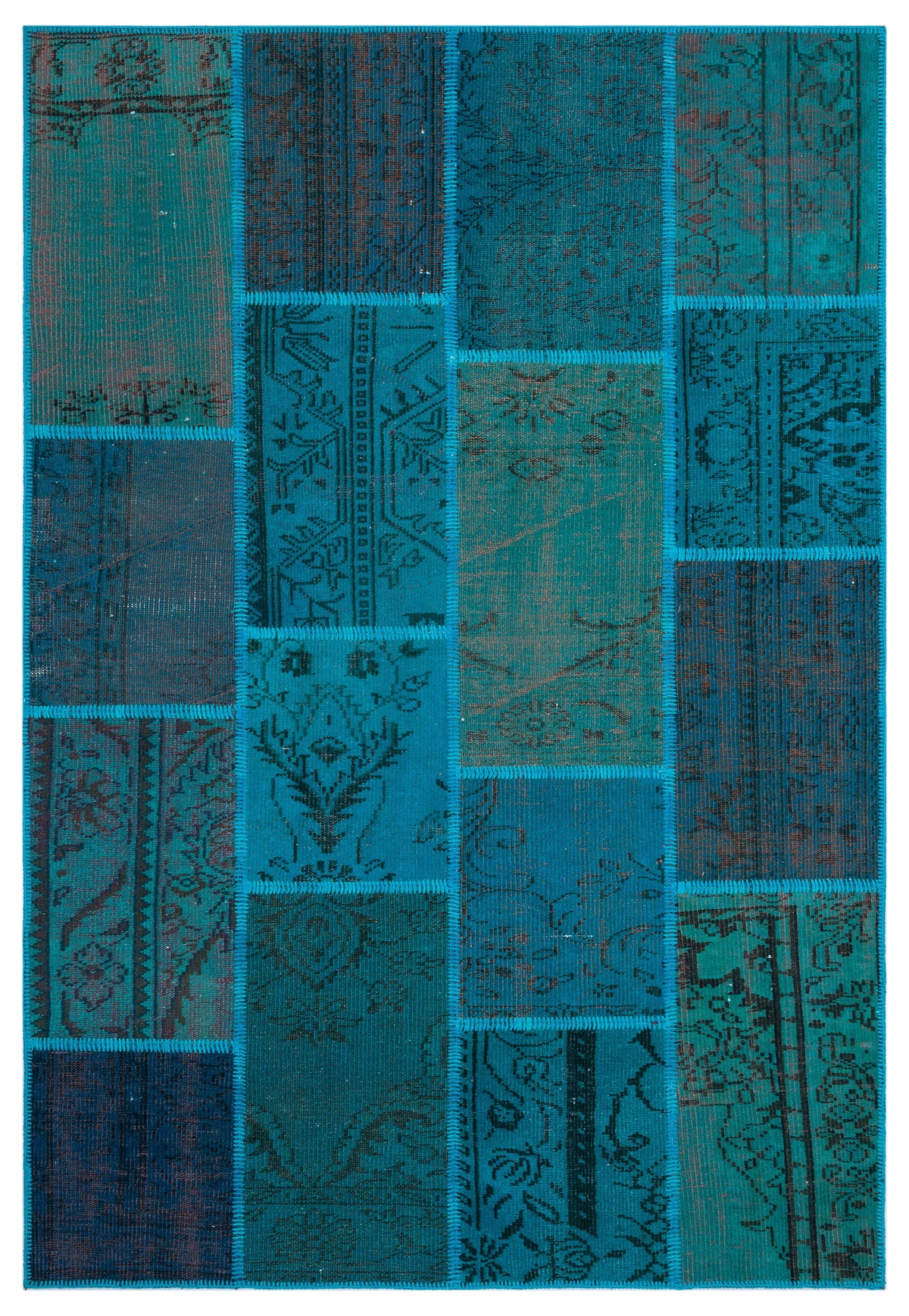 Turquoise  Over Dyed Patchwork Unique Rug 5&#39;3&#39;&#39; x 7&#39;7&#39;&#39; ft 160 x 230 cm