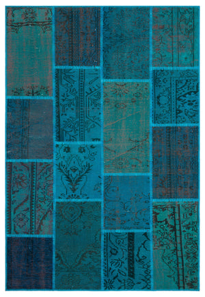 Turquoise  Over Dyed Patchwork Unique Rug 5'3'' x 7'7'' ft 160 x 230 cm