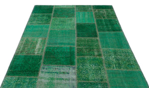 Green Over Dyed Patchwork Unique Rug 5'3'' x 7'3'' ft 160 x 221 cm