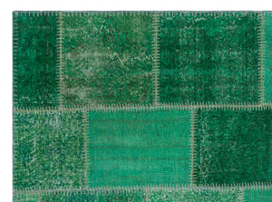 Green Over Dyed Patchwork Unique Rug 5'3'' x 7'3'' ft 160 x 221 cm