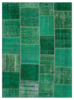 Green Over Dyed Patchwork Unique Rug 5'3'' x 7'3'' ft 160 x 221 cm