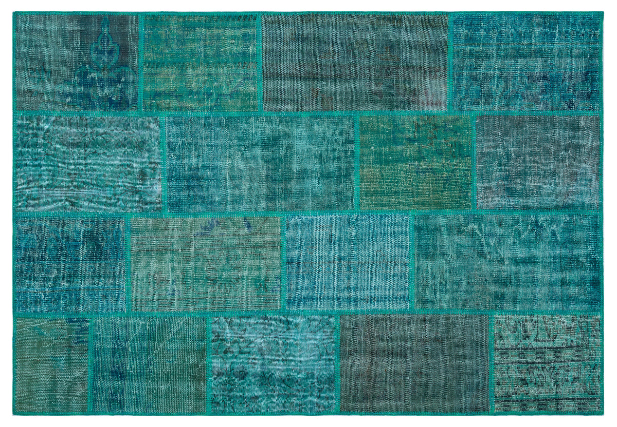 Turquoise  Over Dyed Patchwork Unique Rug 5&#39;2&#39;&#39; x 7&#39;7&#39;&#39; ft 158 x 230 cm