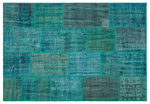 Turquoise  Over Dyed Patchwork Unique Rug 5'2'' x 7'7'' ft 158 x 230 cm