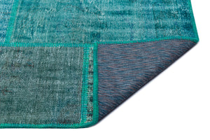 Turquoise  Over Dyed Patchwork Unique Rug 5'2'' x 7'7'' ft 158 x 230 cm
