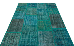 Turquoise  Over Dyed Patchwork Unique Rug 5'2'' x 7'7'' ft 158 x 230 cm