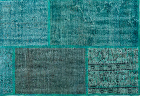Turquoise  Over Dyed Patchwork Unique Rug 5'2'' x 7'7'' ft 158 x 230 cm