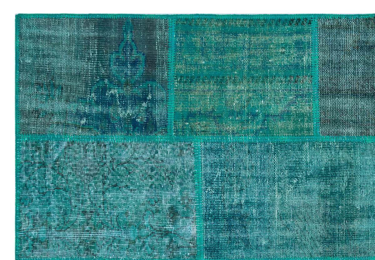 Turquoise  Over Dyed Patchwork Unique Rug 5&#39;2&#39;&#39; x 7&#39;7&#39;&#39; ft 158 x 230 cm