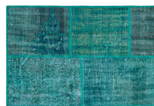 Turquoise  Over Dyed Patchwork Unique Rug 5'2'' x 7'7'' ft 158 x 230 cm