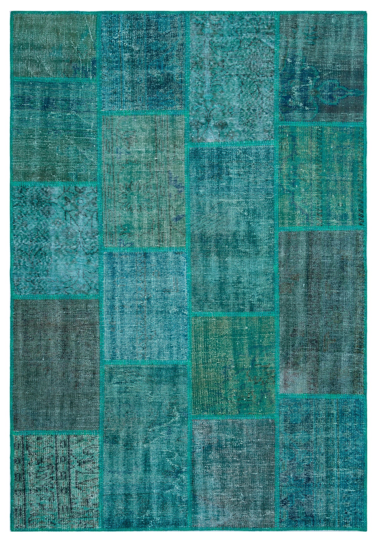 Turquoise  Over Dyed Patchwork Unique Rug 5&#39;2&#39;&#39; x 7&#39;7&#39;&#39; ft 158 x 230 cm