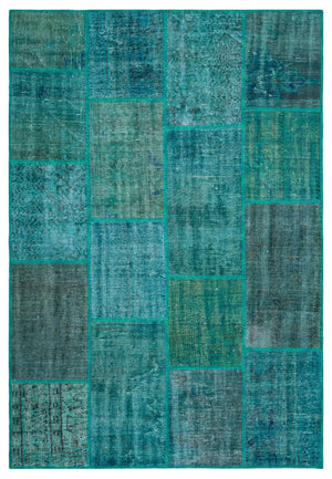Turquoise  Over Dyed Patchwork Unique Rug 5'2'' x 7'7'' ft 158 x 230 cm